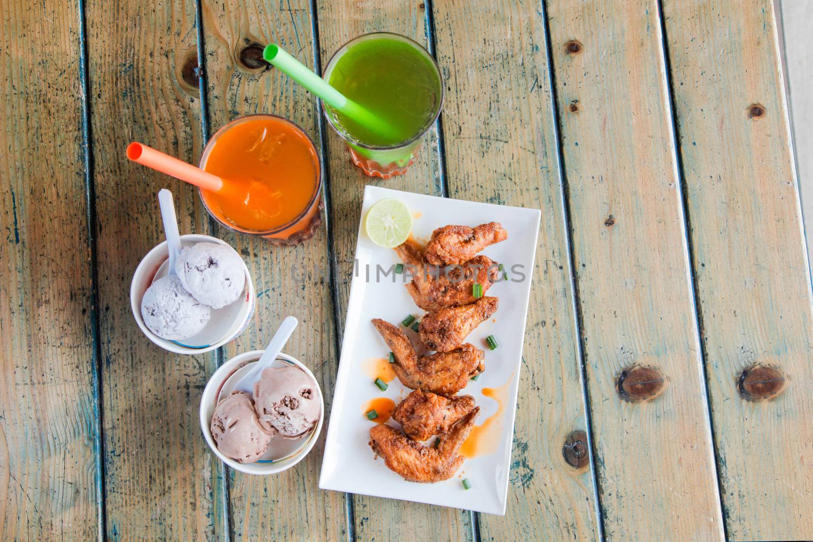 Chicken Wings Ice Cream and Drinks
