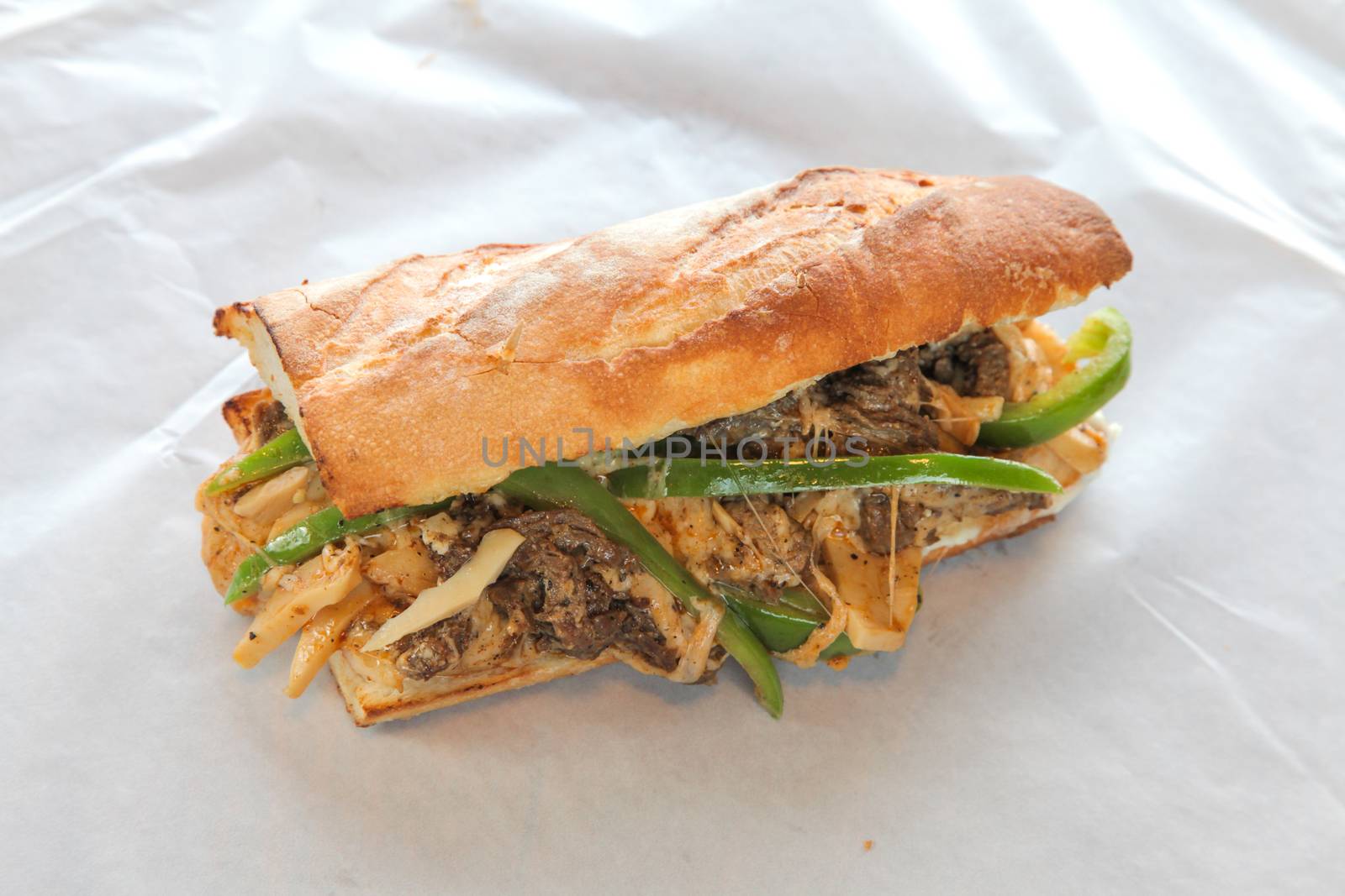 Philly cheese steak sandwich top angle