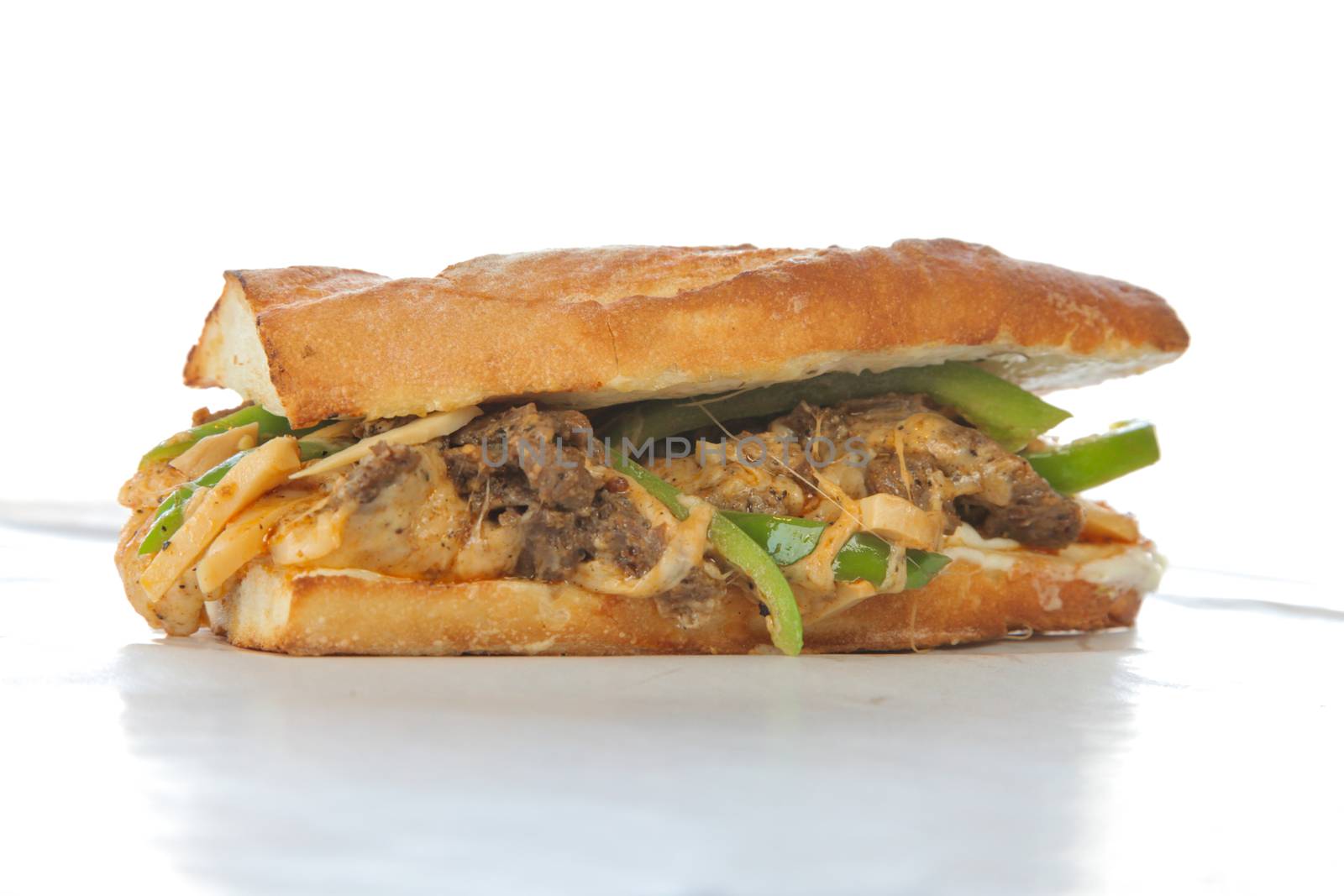 Philly beef steak cheese sandwich on white