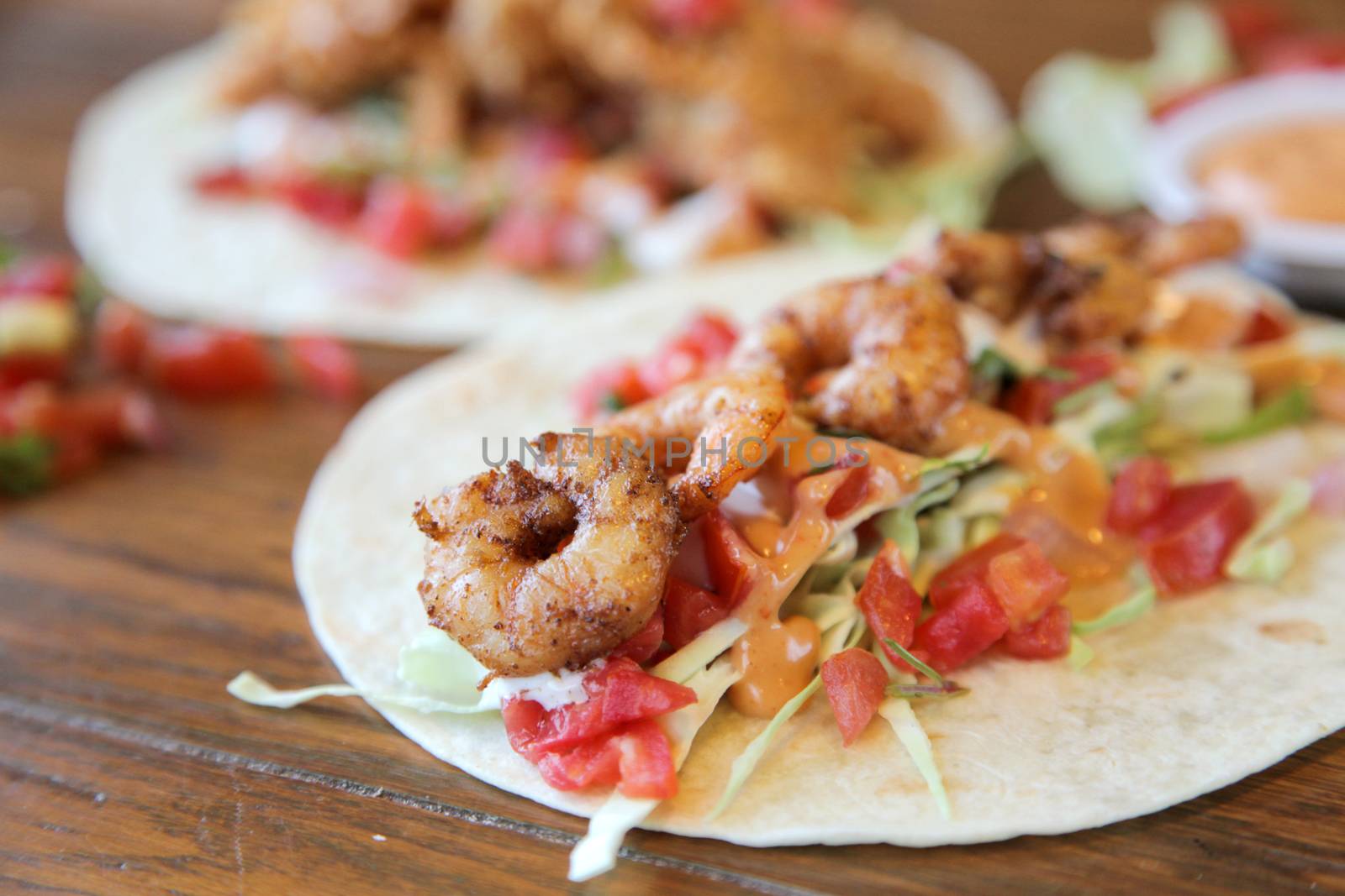 Prawn shrimp taco closeup