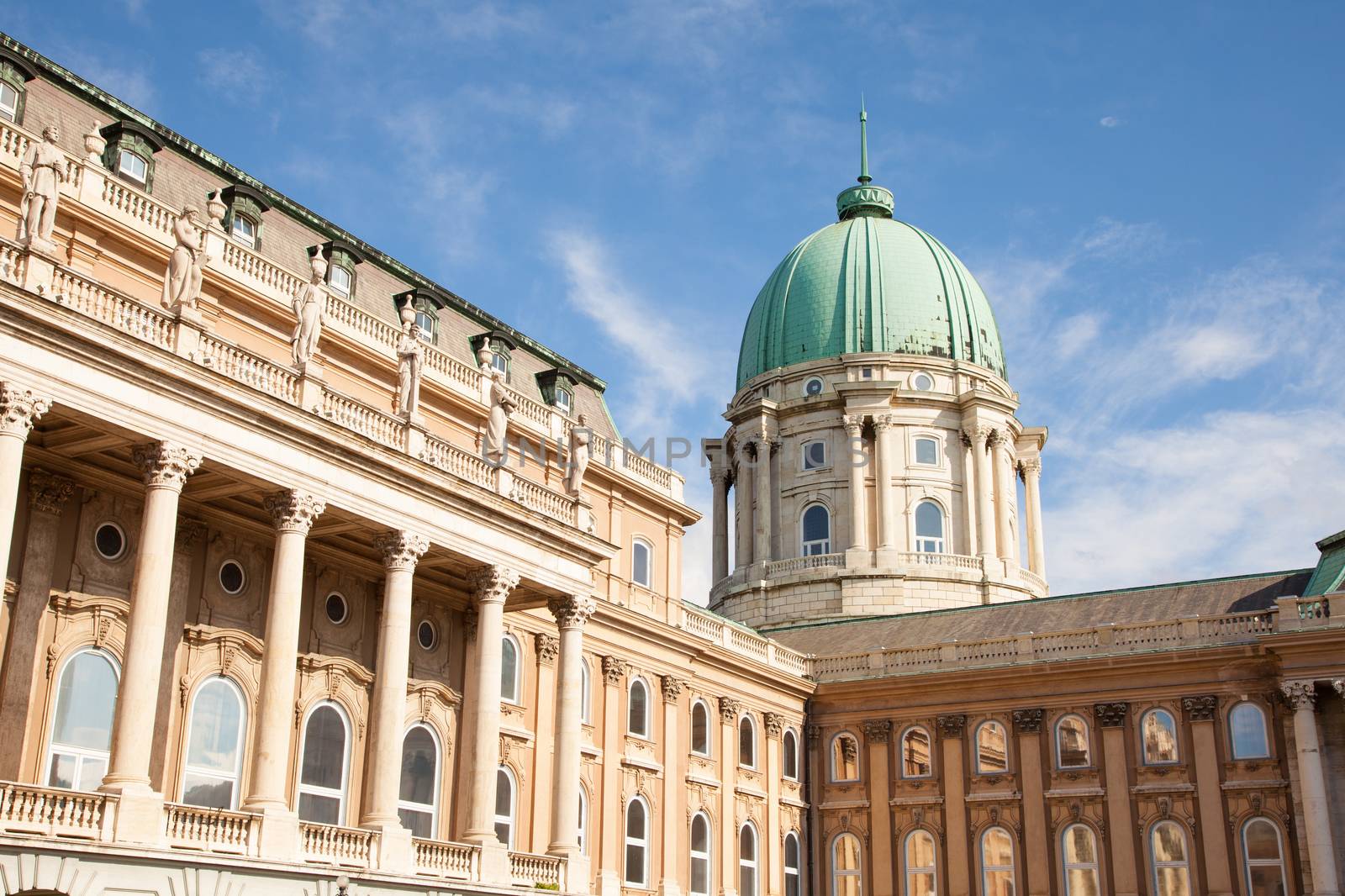 Buda Castle in Budapest Hungary inside view green dome