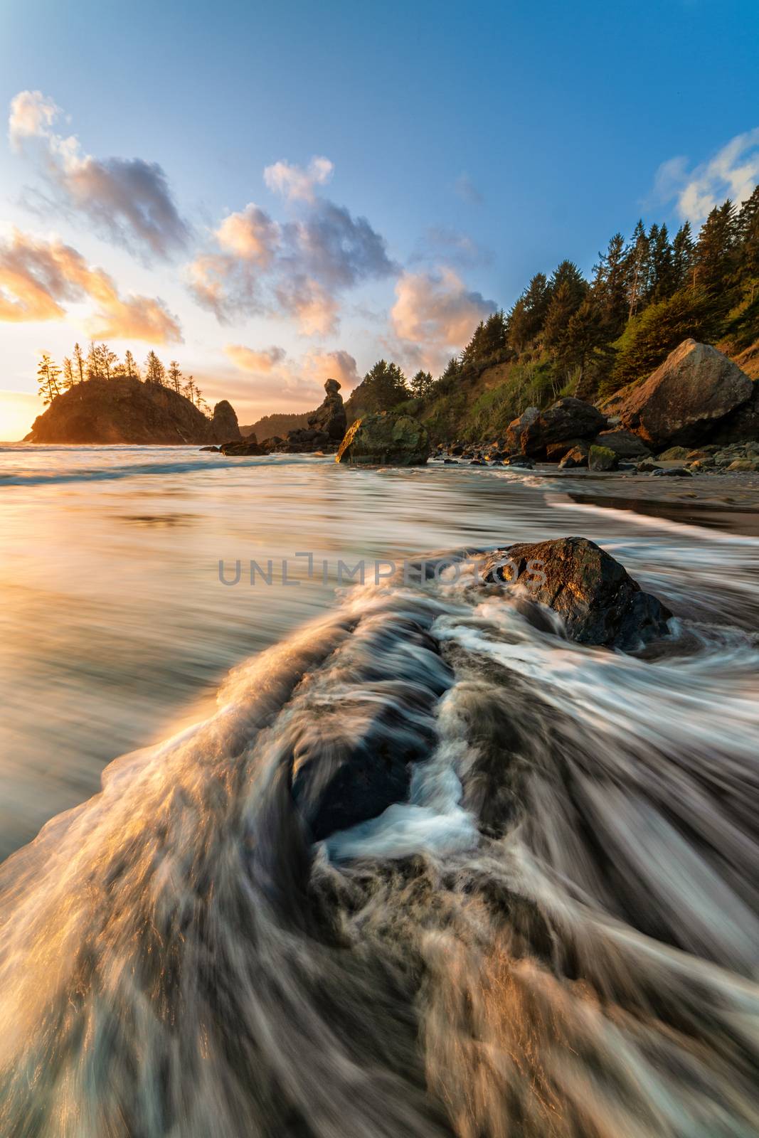 Rocky Beach Landscape at Sunset, Color Image, Day