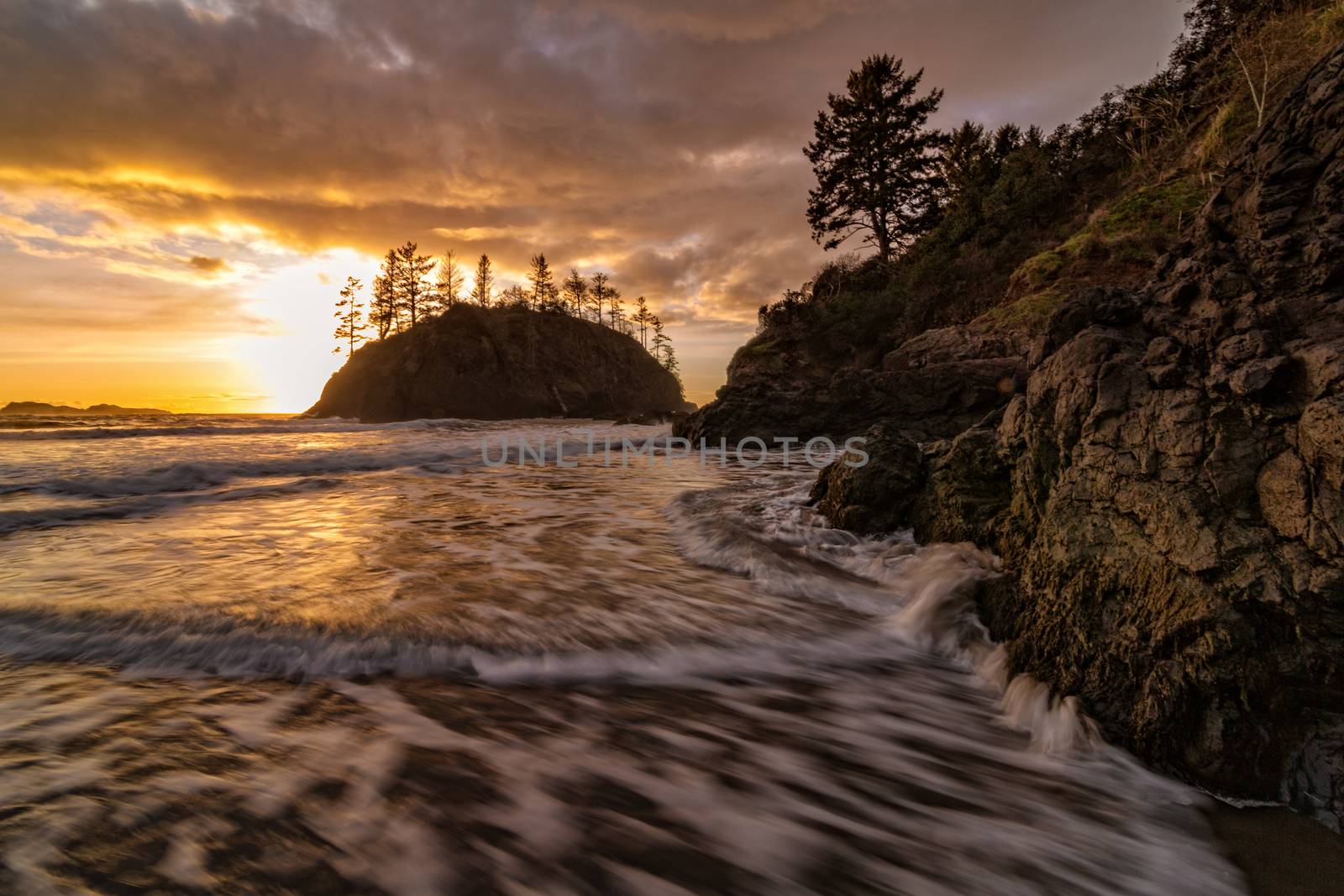 Rocky Beach Landscape at Sunset, Trinidad, California by backyard_photography