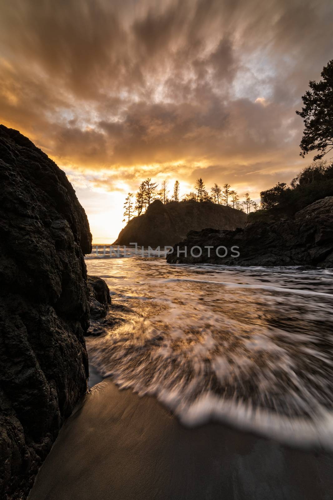 Rocky Beach Landscape at Sunset, Color Image, Day