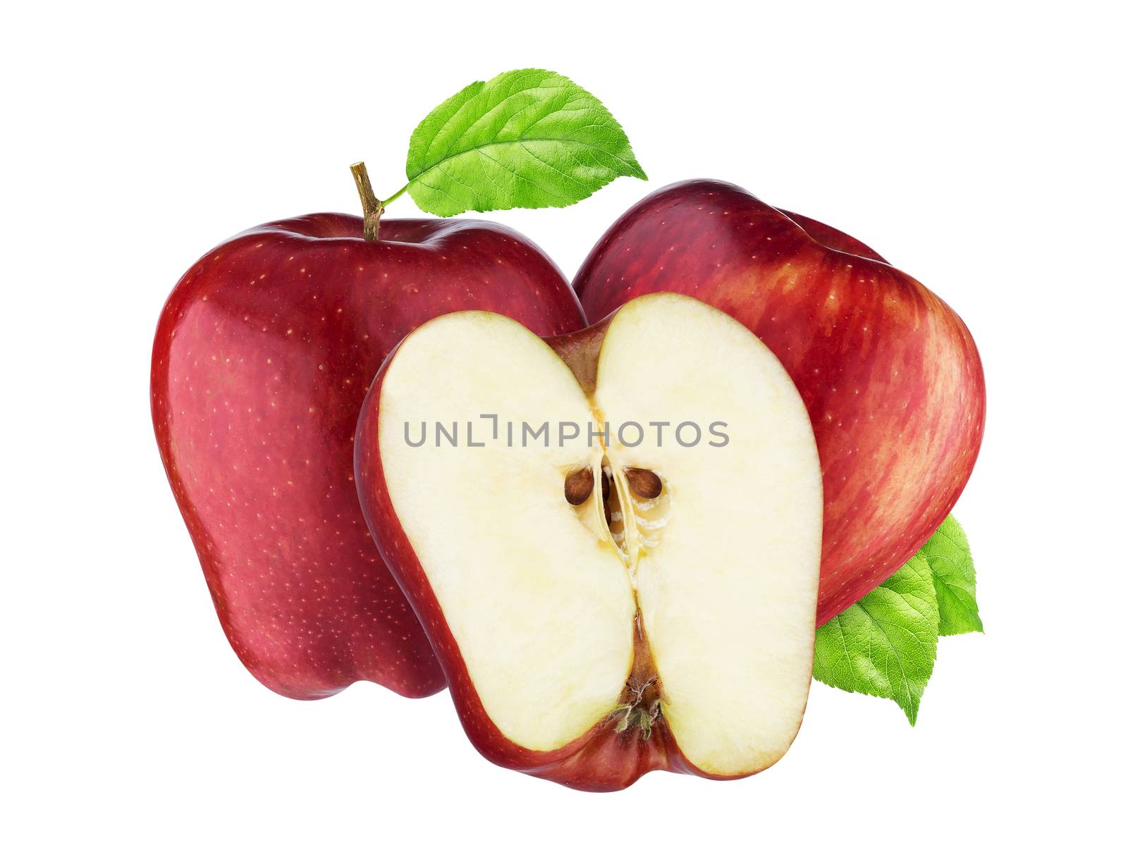 Red apple isolated on white background with clipping path. Ideal for use in packaging