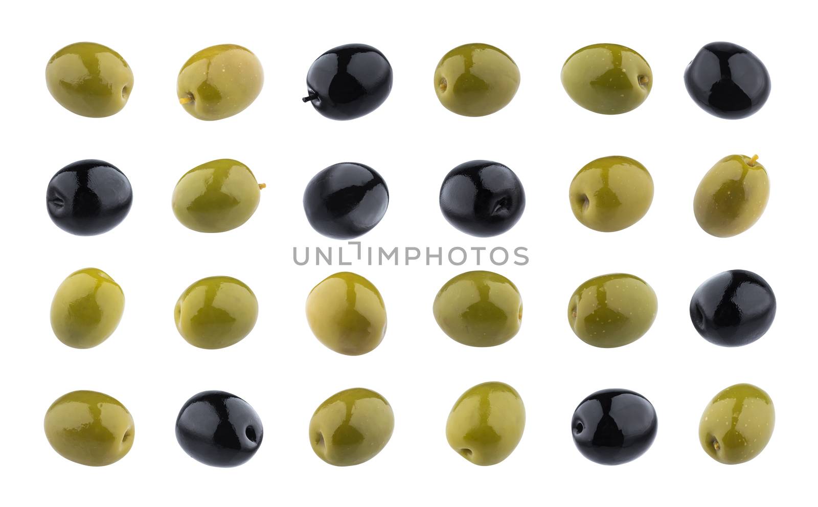 Black and green olives isolated on white background by xamtiw