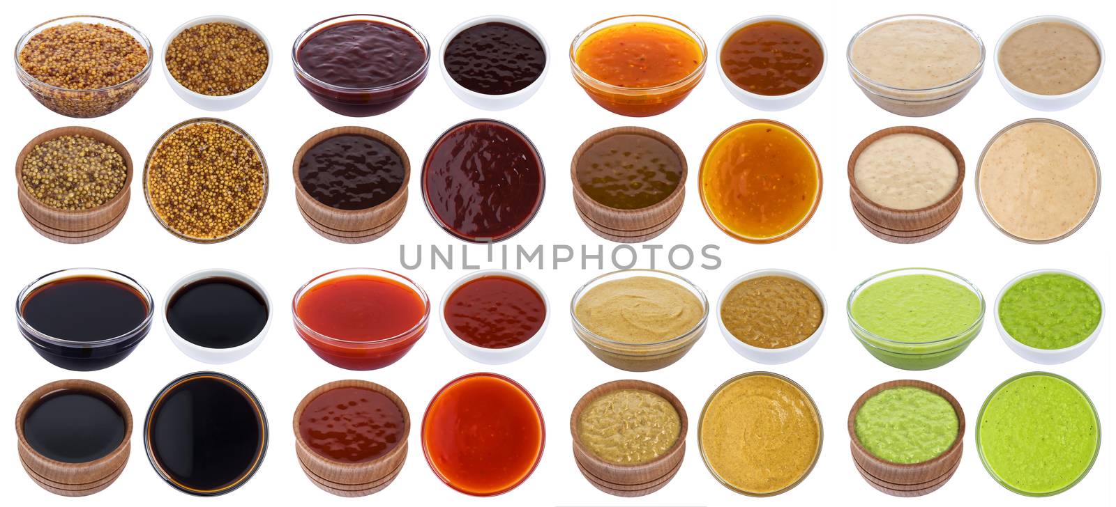 Set of different sauces isolated on white background with clipping path