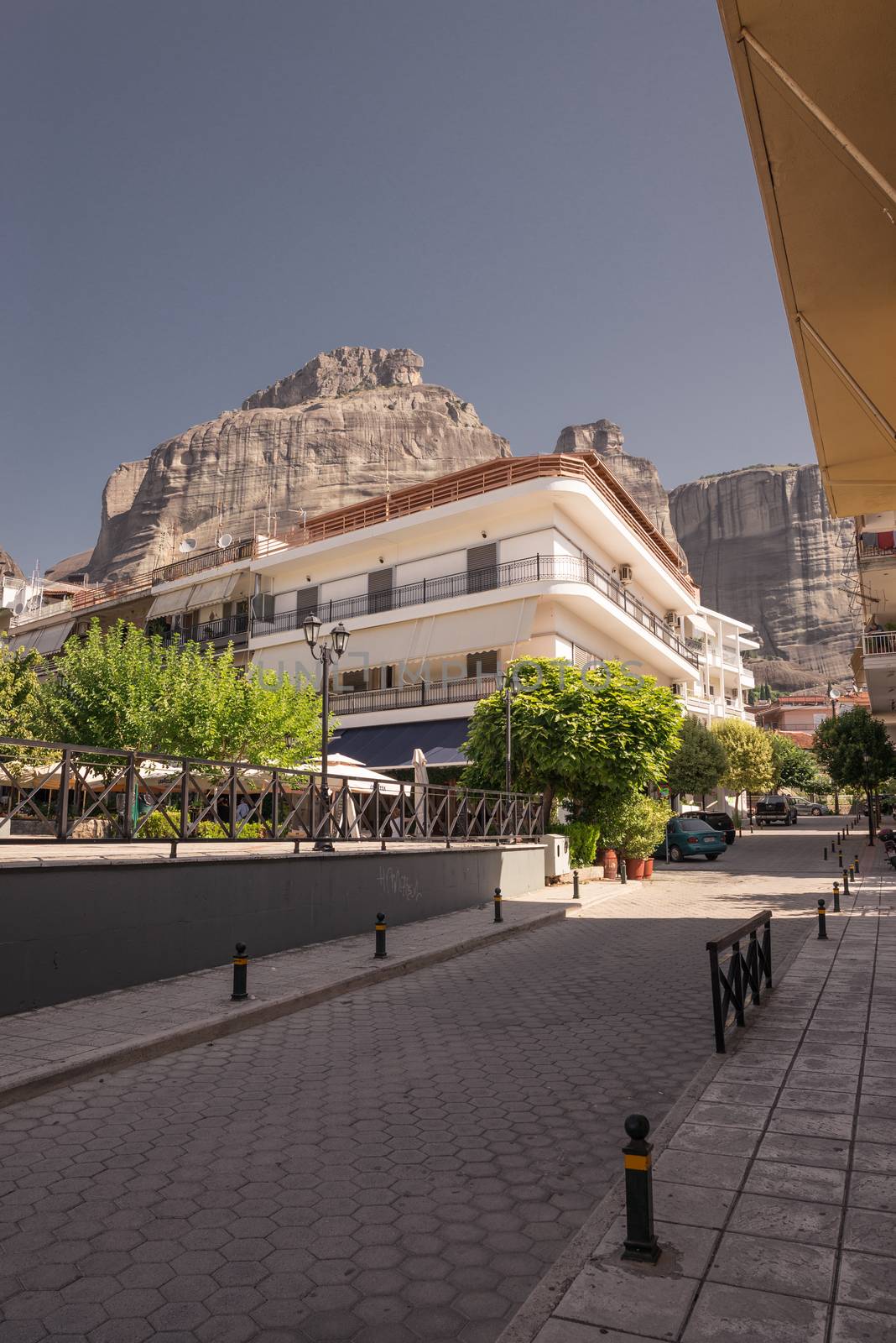 Kalambaka, Greece - 07.04.2018. Town of Kalambaka and view of the mountains of Meteora, a municipality in the Trikala, Greece