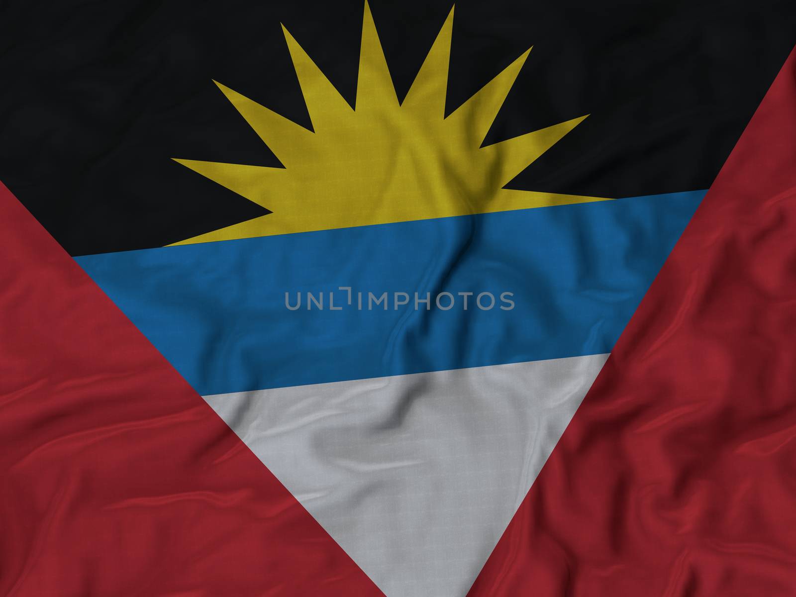 Ruffled Flag of Antigua and Barbuda Blowing in Wind