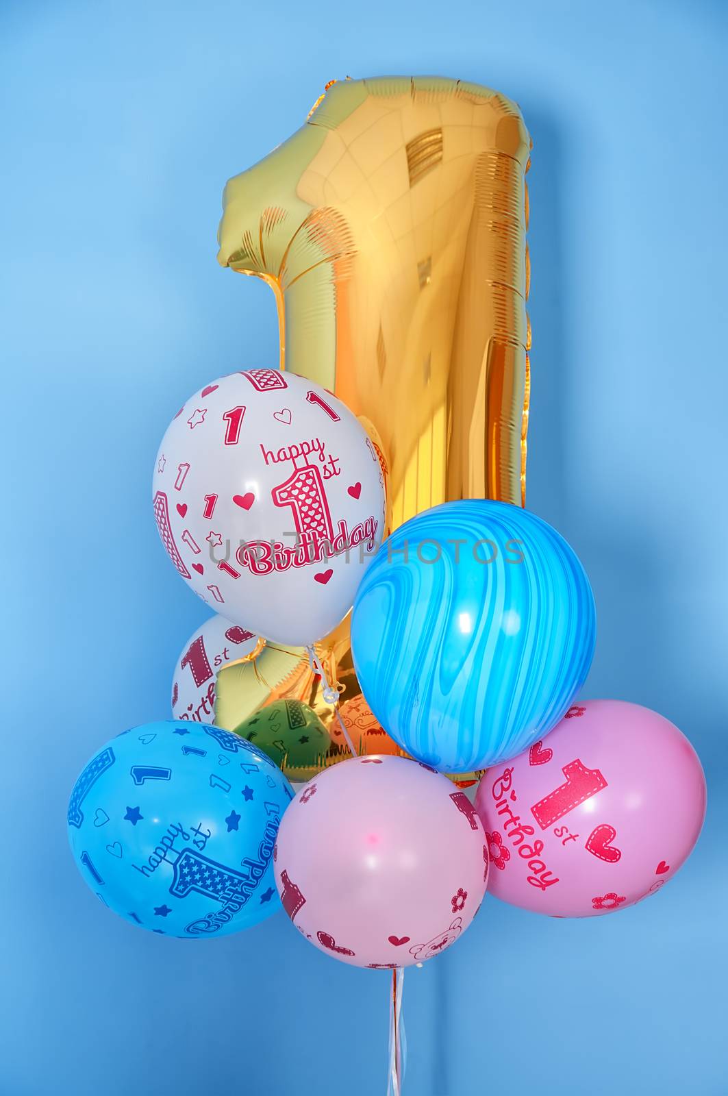 first birthday balloons and golden digit one 1 by merzavka