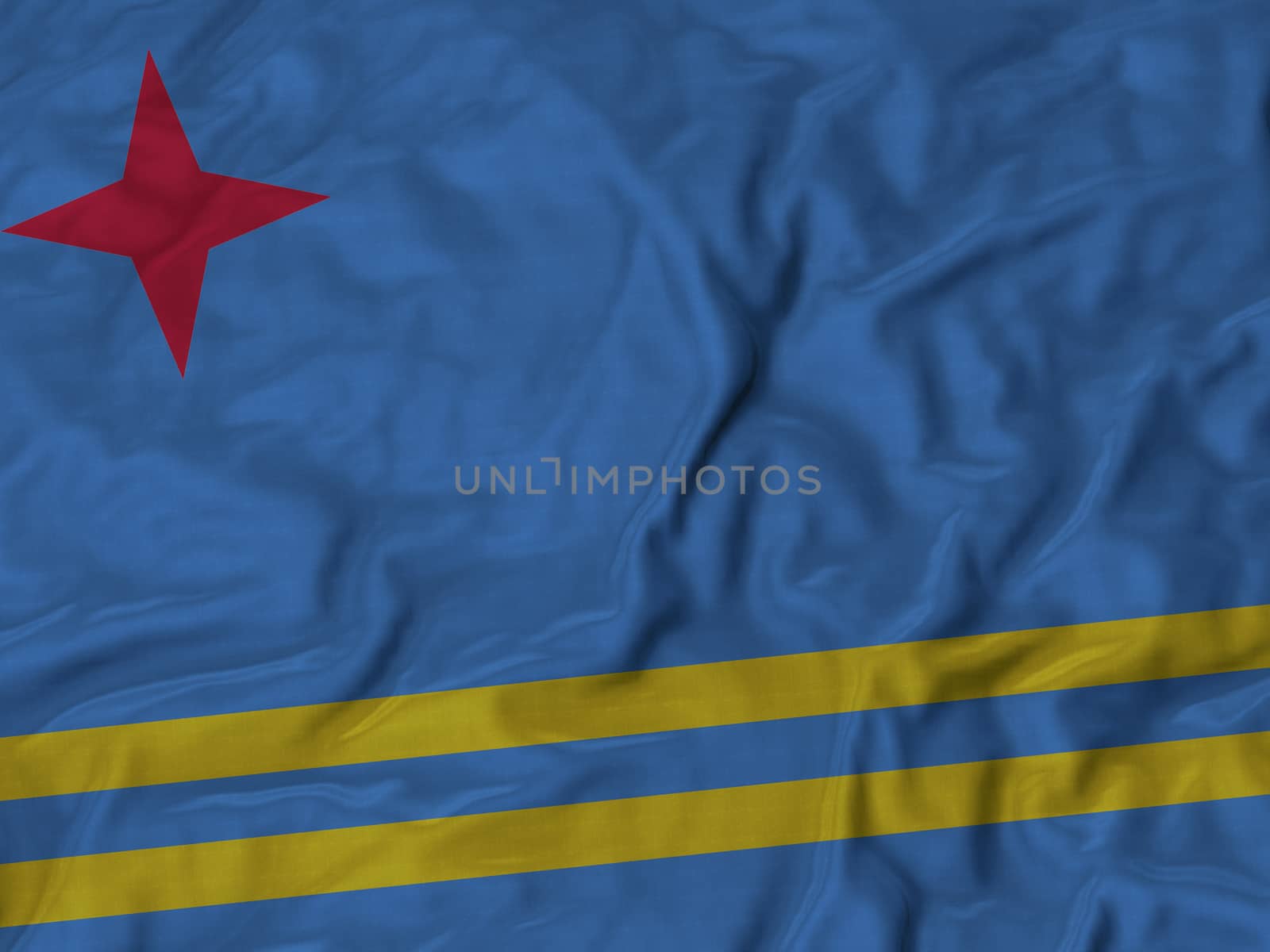 Ruffled Flag of Aruba Blowing in Wind