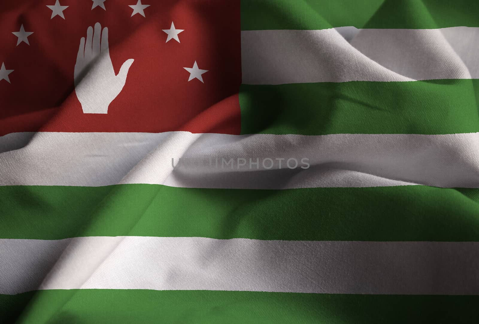 Closeup of Ruffled Abkhazia Flag, Abkhazia Flag Blowing in Wind by shaadjutt36