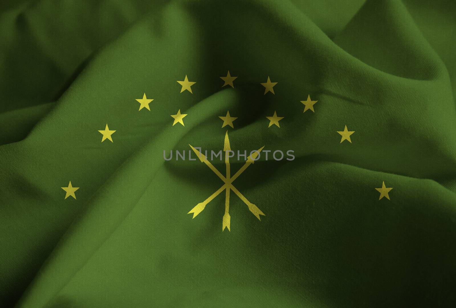 Ruffled Flag of Adygea Blowing in Wind