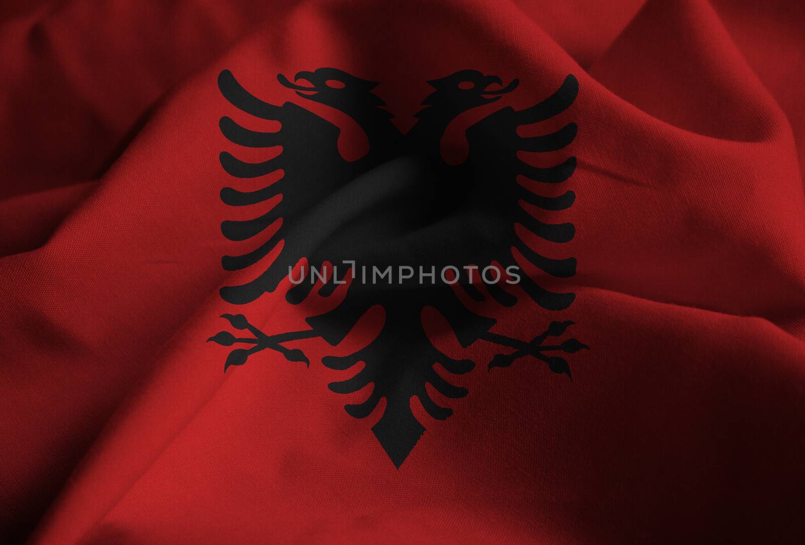 Ruffled Flag of Albania Blowing in Wind