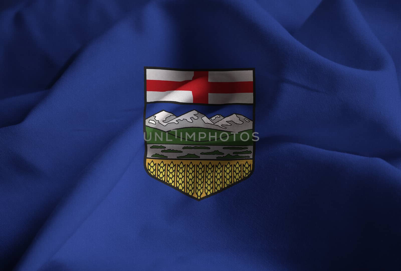 Ruffled Flag of Alberta Blowing in Wind