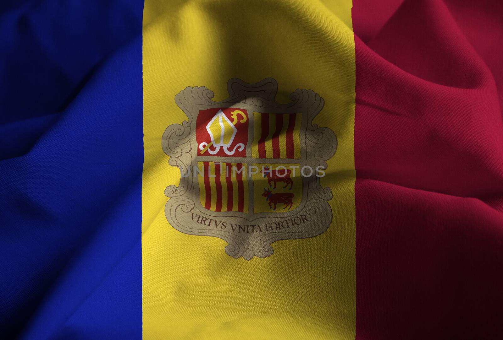 Ruffled Flag of Andorra Blowing in Wind