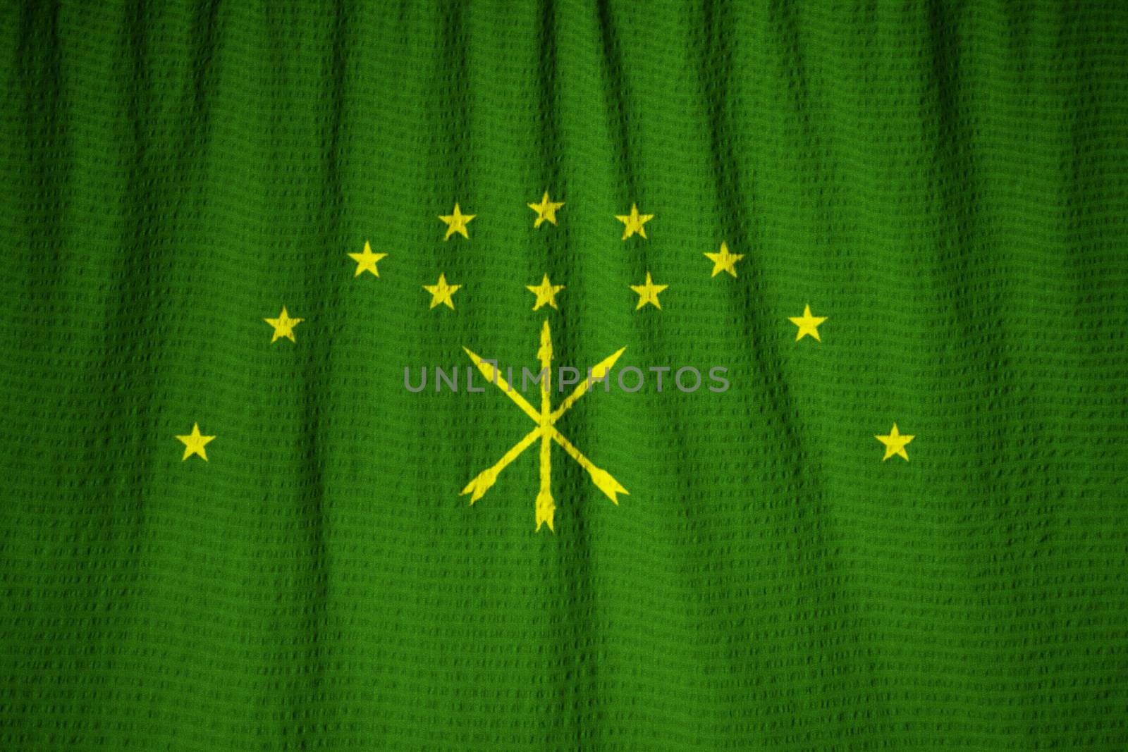 Ruffled Flag of Adygea Blowing in Wind