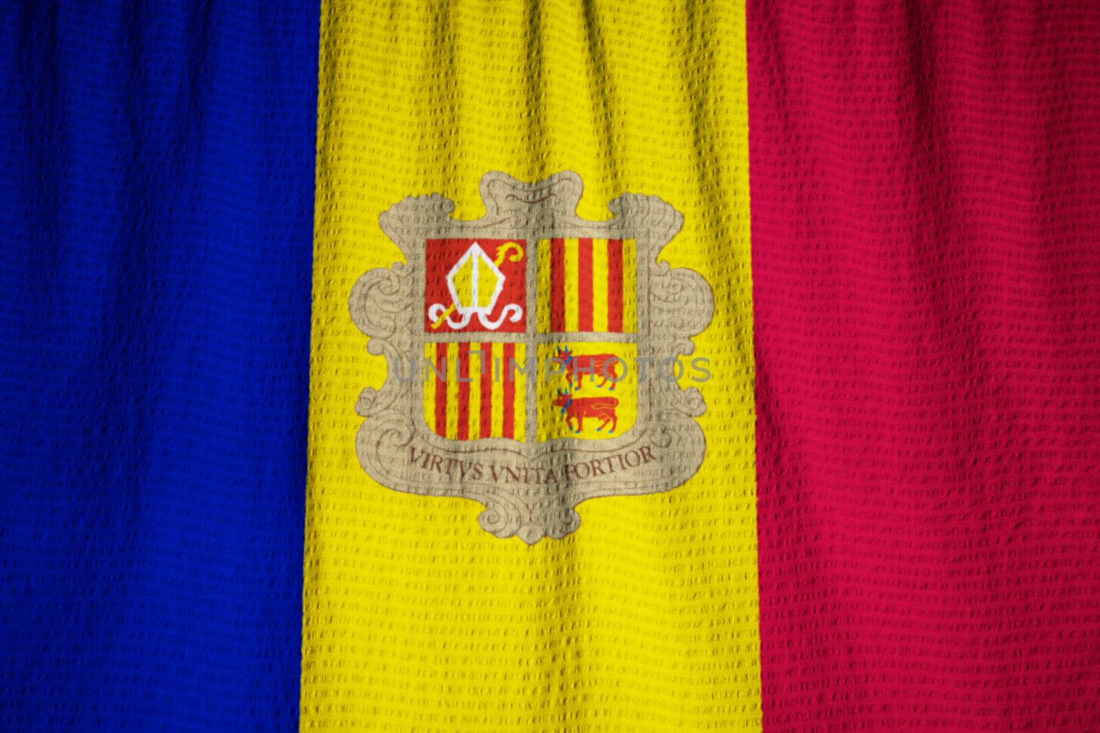 Ruffled Flag of Andorra Blowing in Wind