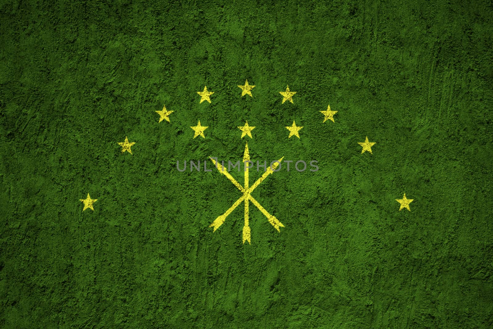 Adygea flag painted on the cracked grunge concrete wall