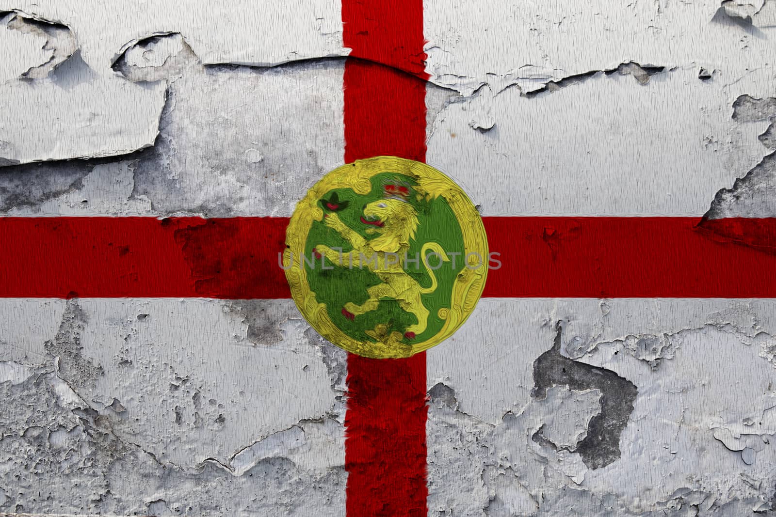 Alderney flag painted on the cracked grunge concrete wall by shaadjutt36