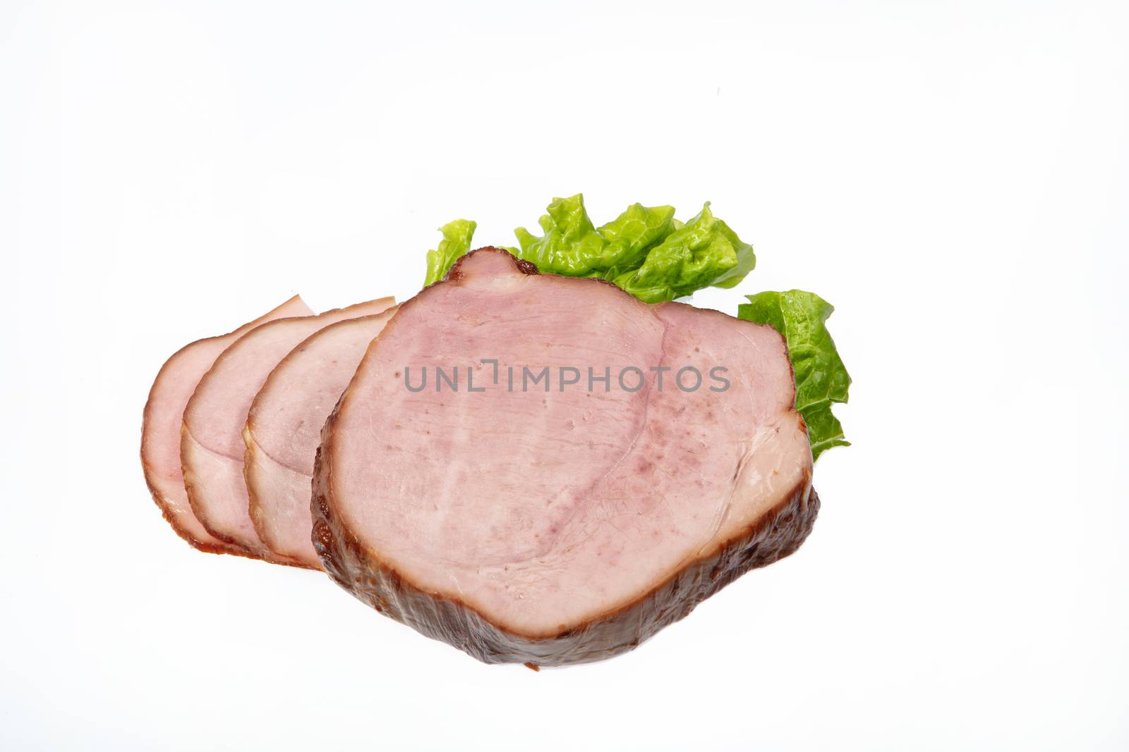 Smoked beef and greenery on an isolated studio background