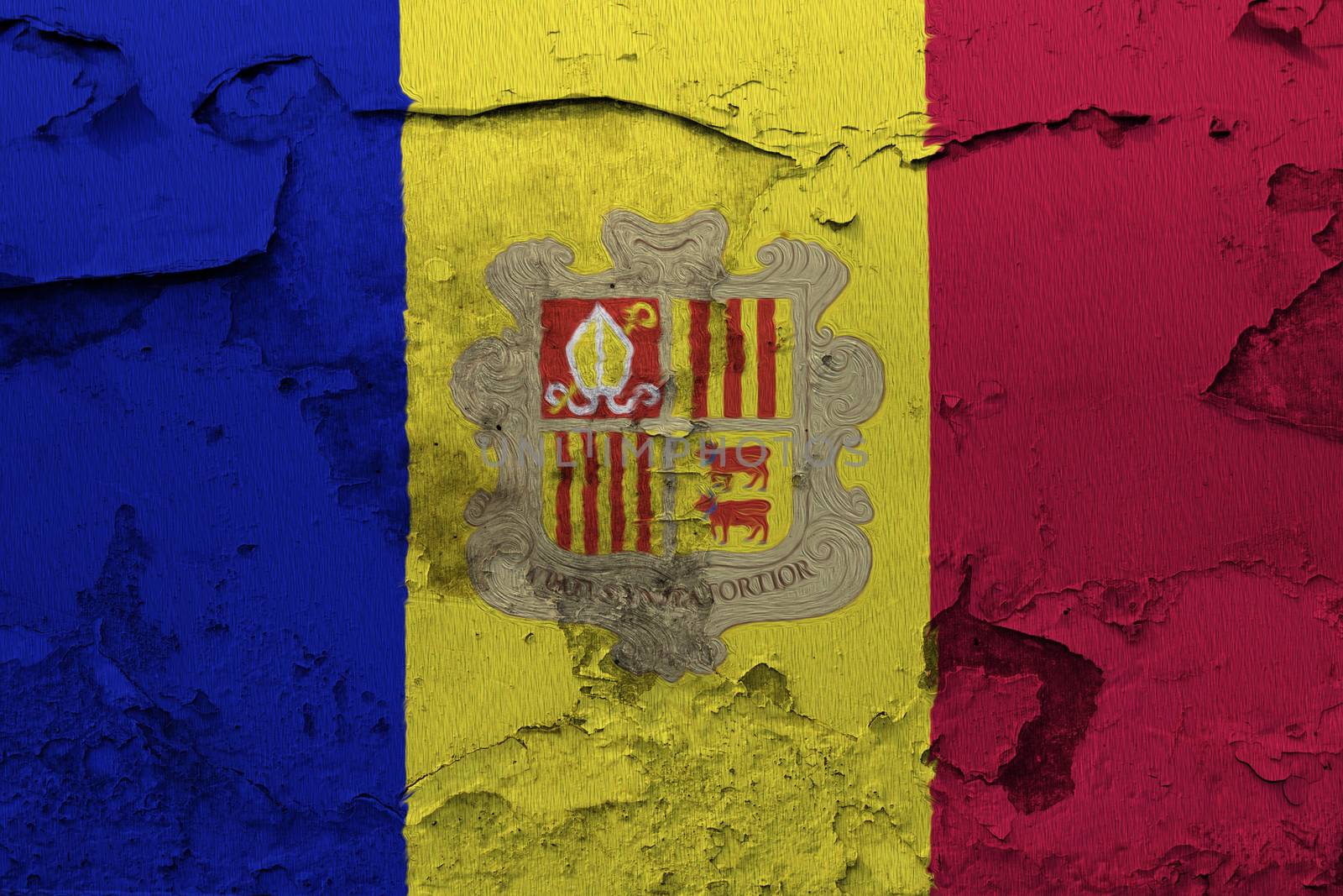 Andorra flag painted on the cracked grunge concrete wall by shaadjutt36