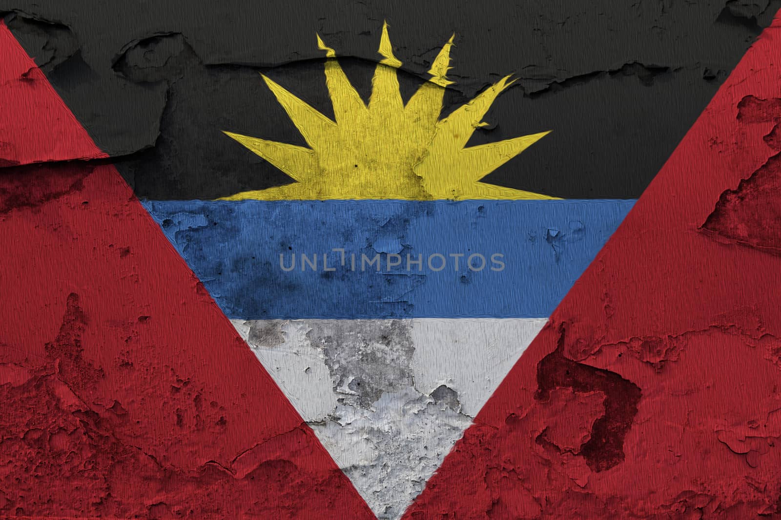 Antigua and Barbuda flag painted on the cracked grunge concrete wall