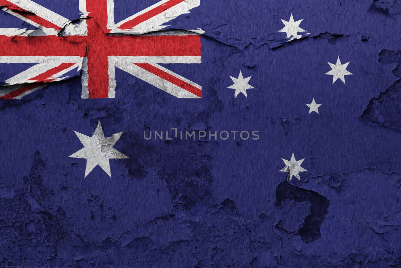 Australia flag painted on the cracked grunge concrete wall