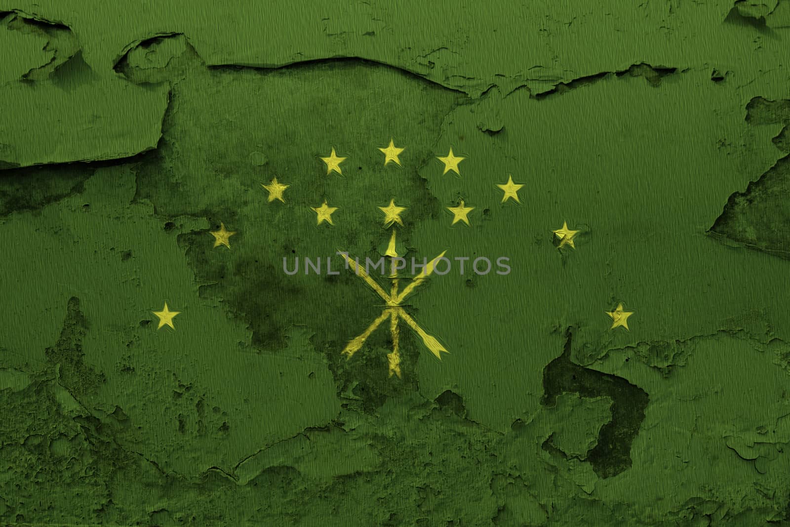 Adygea flag painted on the cracked grunge concrete wall