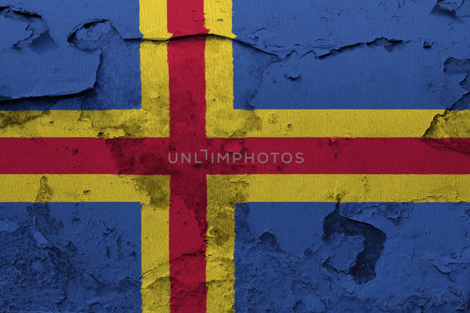 Aland flag painted on the cracked grunge concrete wall by shaadjutt36