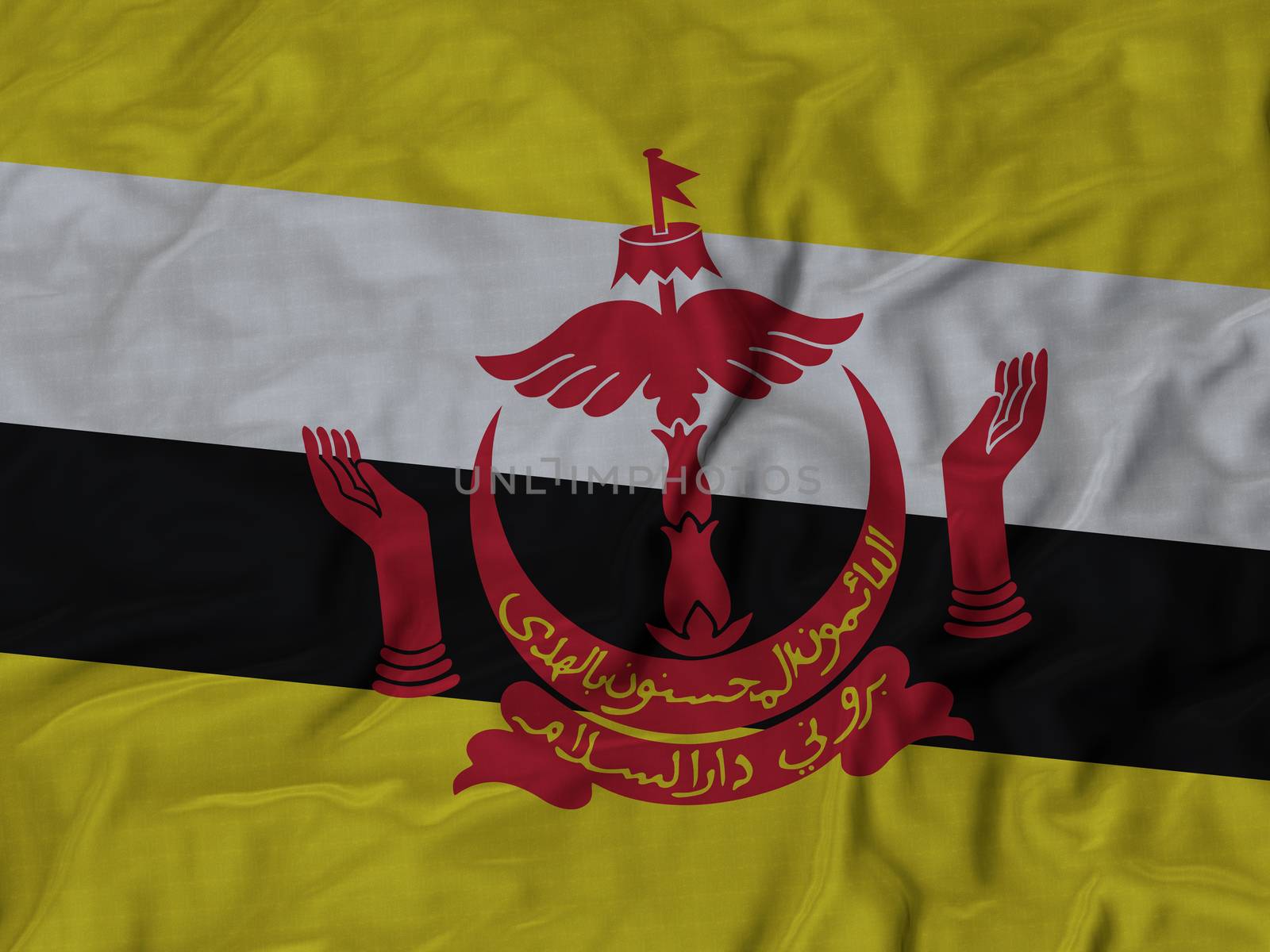 Ruffled Flag of Brunei Blowing in Wind