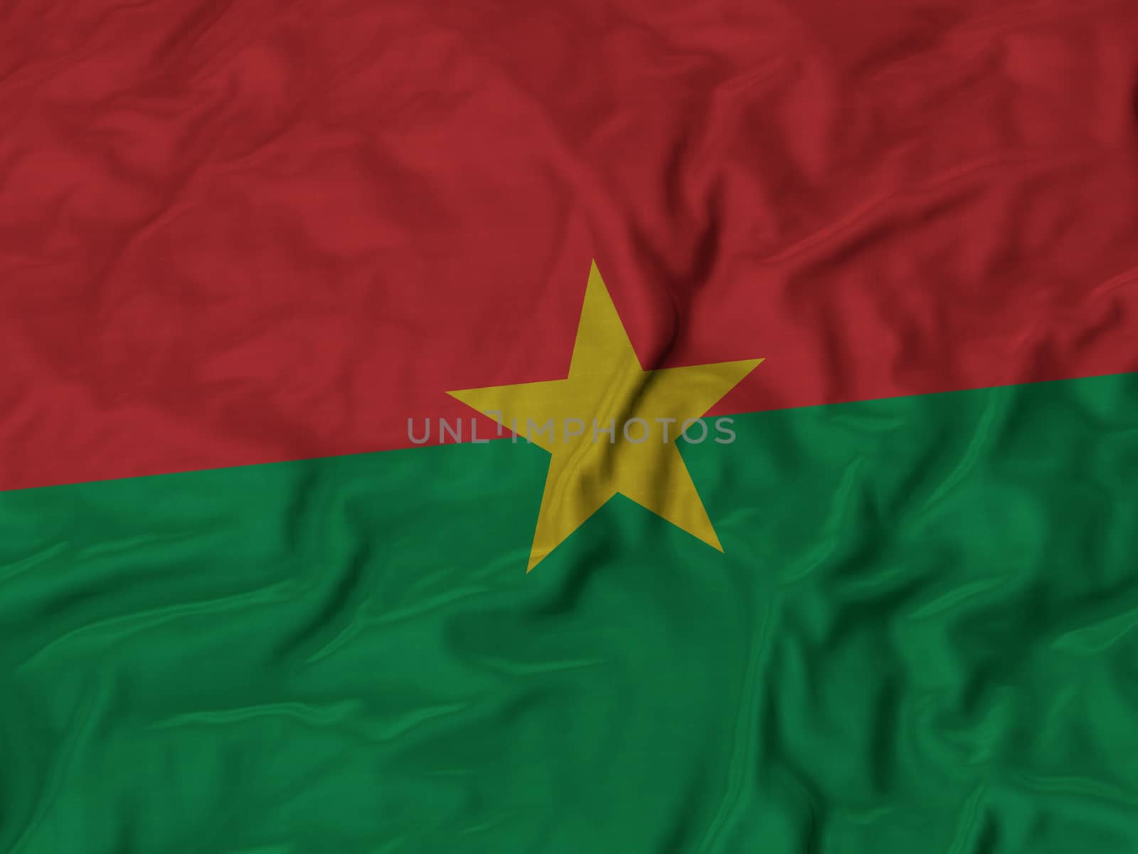 Ruffled Flag of Burkina Faso Blowing in Wind