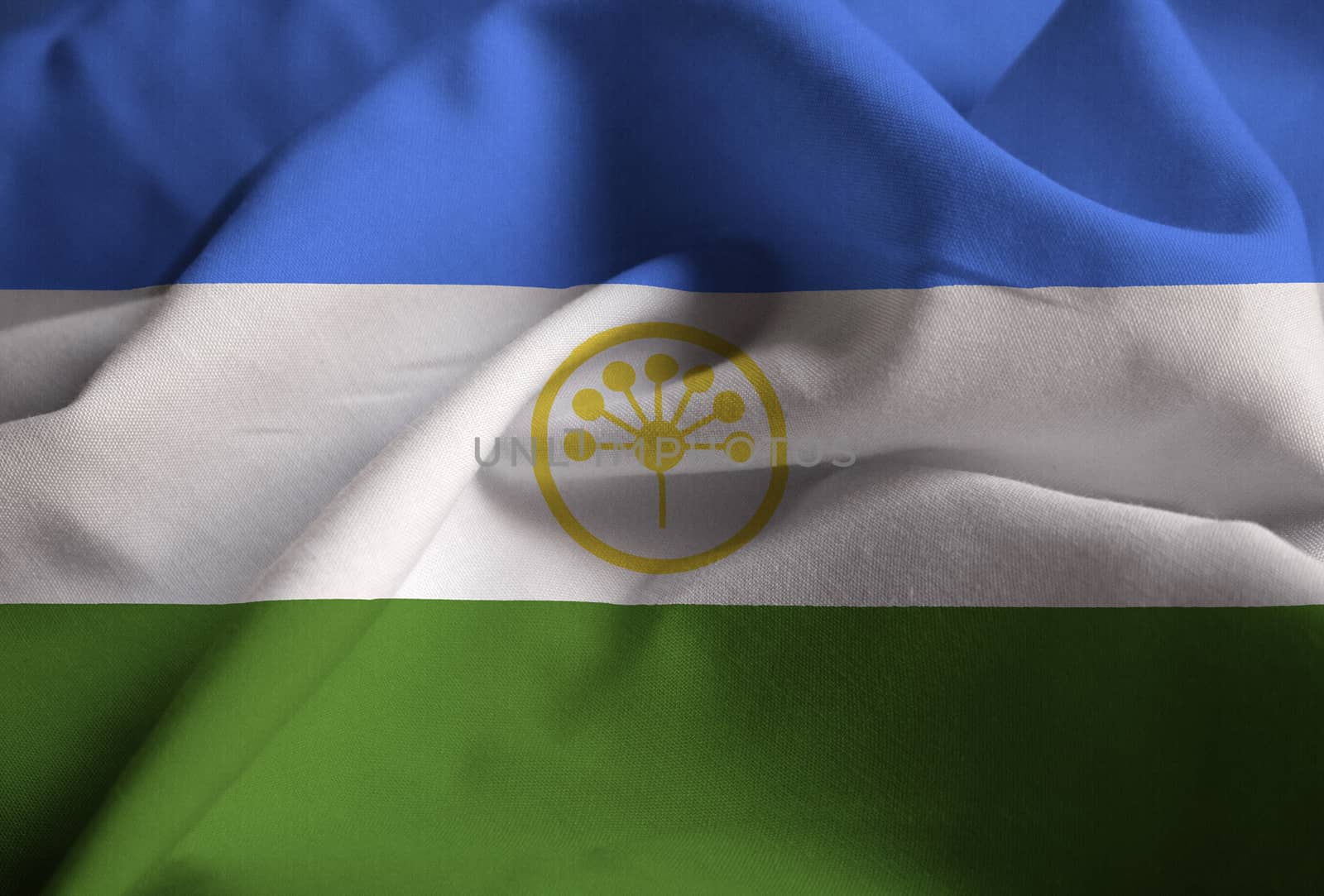 Ruffled Flag of Bashkortostan Blowing in Wind