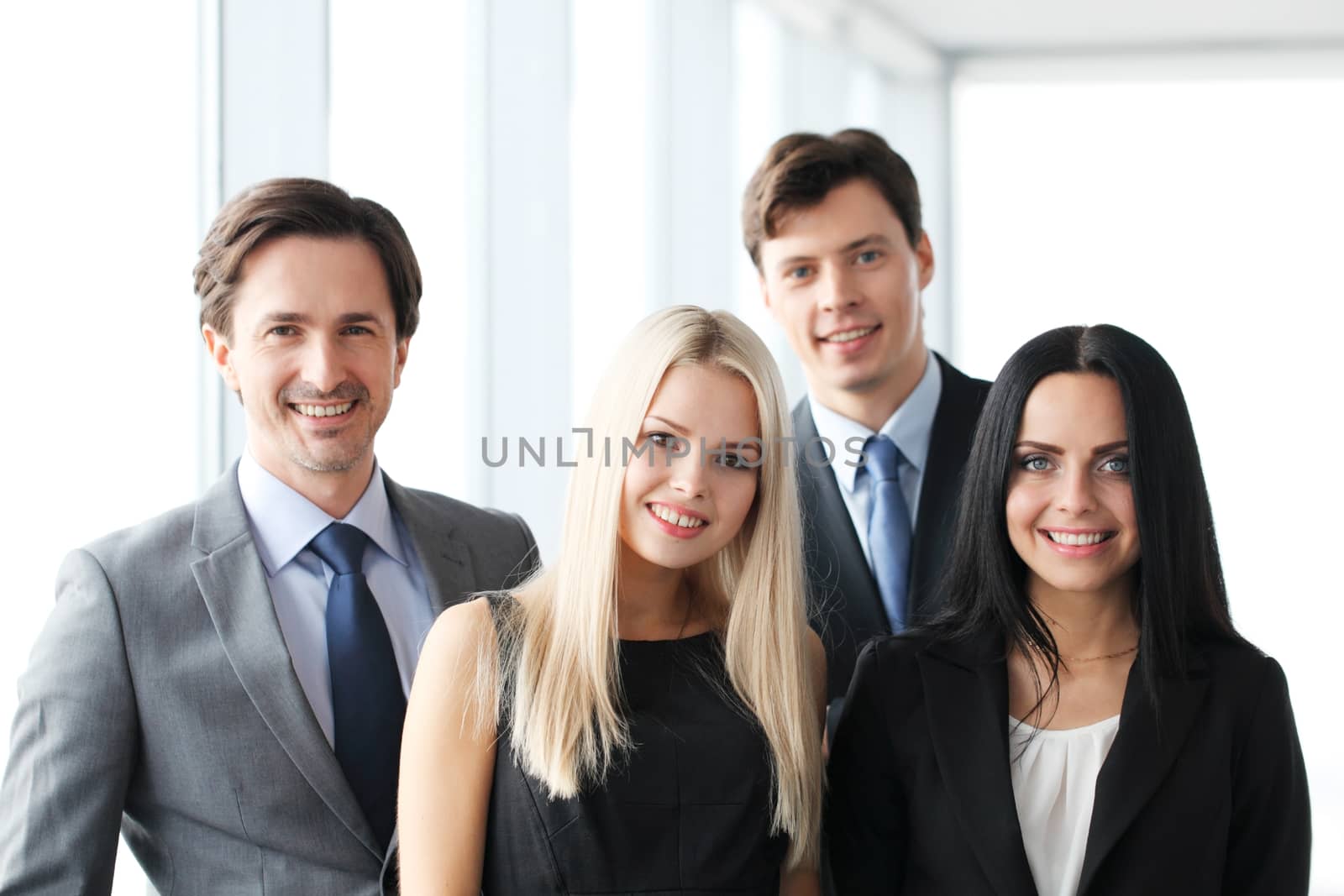 Portrait of happy business team , coworkers in office