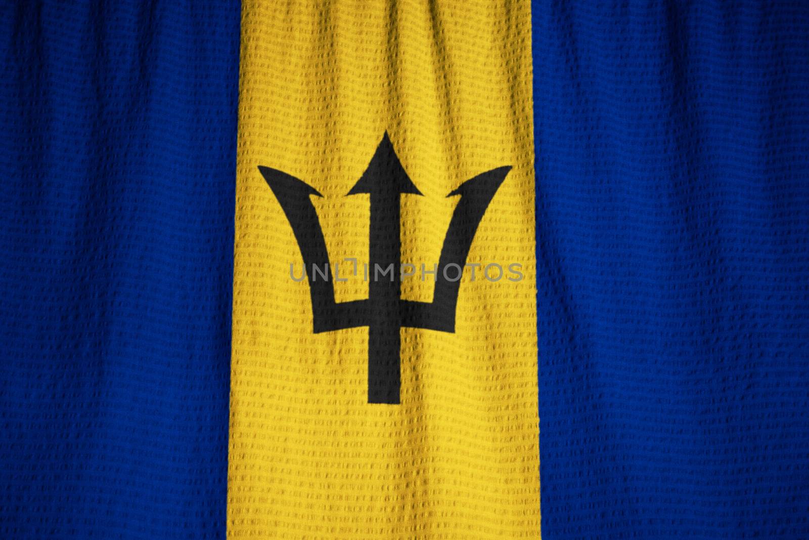 Ruffled Flag of Barbados Blowing in Wind