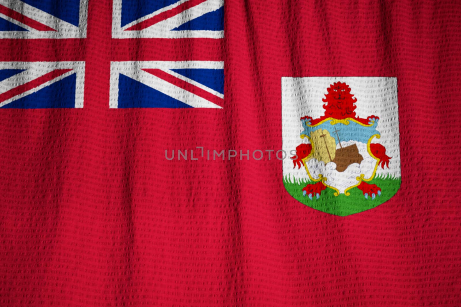 Ruffled Flag of Bermuda Blowing in Wind