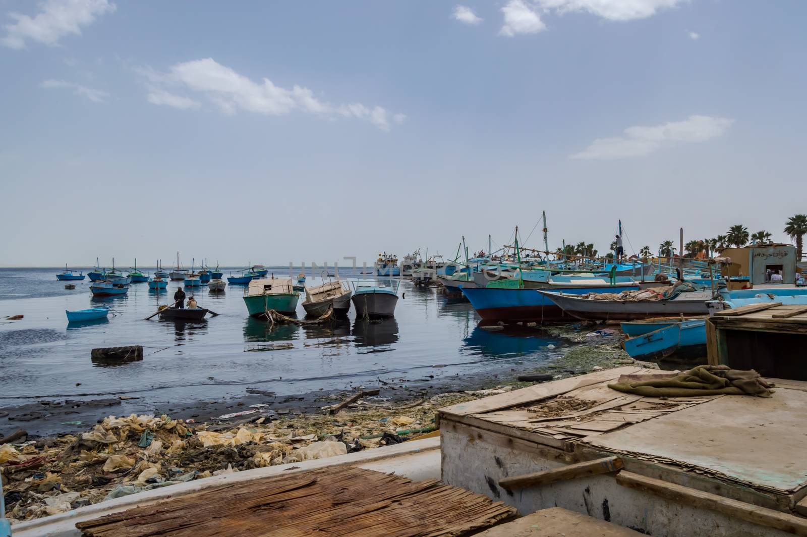 Port of fishing boats in the old marina of the city of Hurghada in Egypt