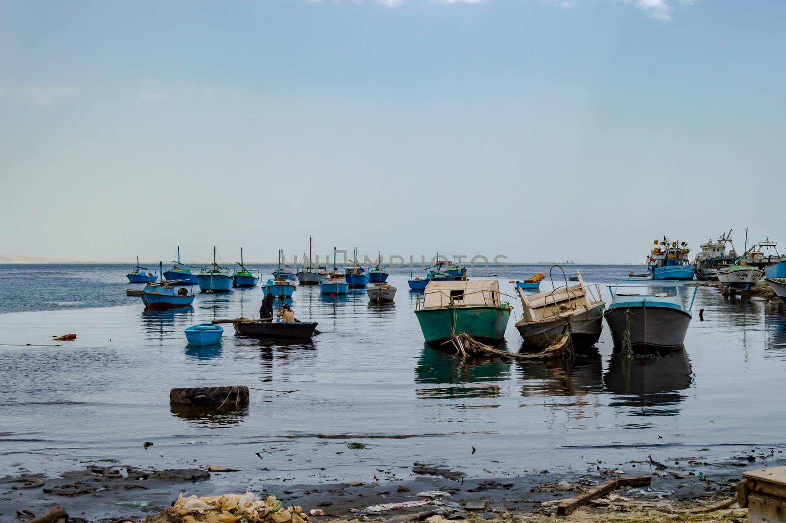 Port of fishing boats in the old marina of the city of Hurghada in Egypt