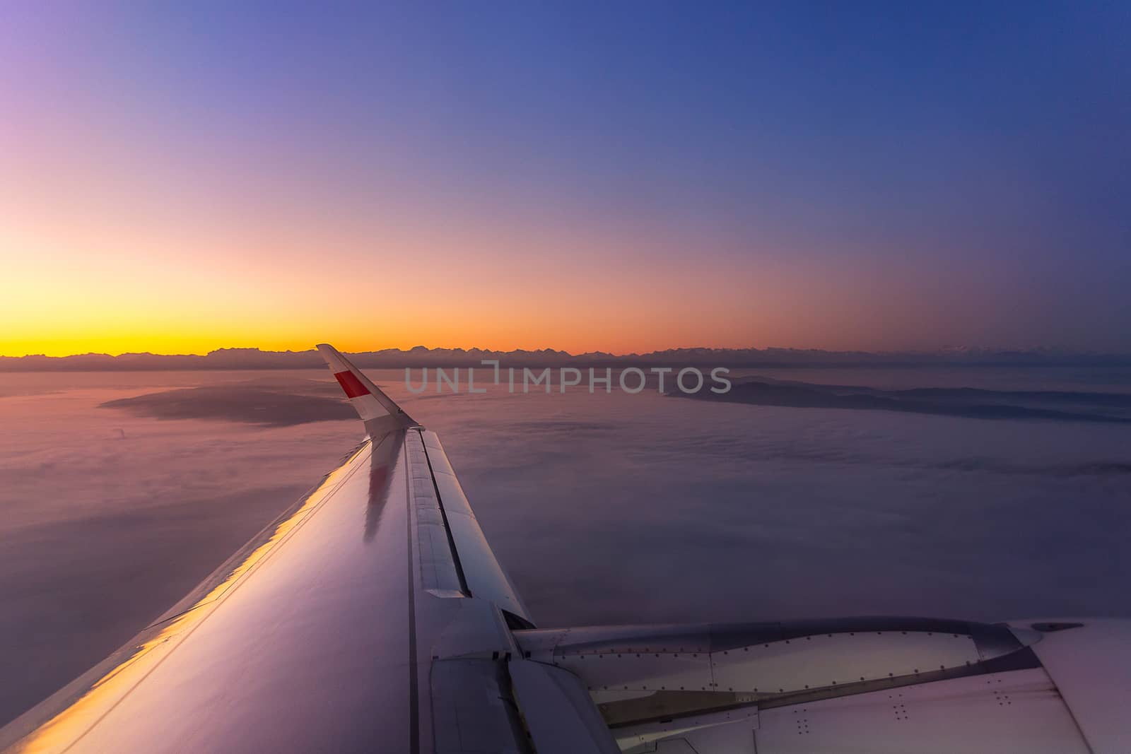 Amazing cloud cover Zurich city in Switzerland from window view  by kunchainub