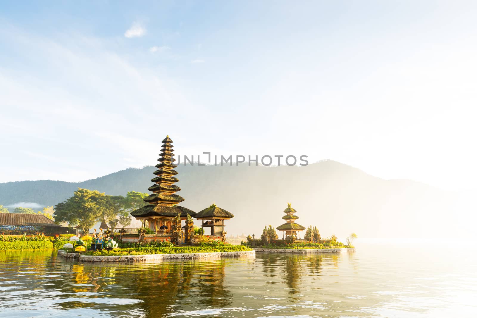 Pura Ulun Danu Beratan temple at sunrise in Bali, Indonesia