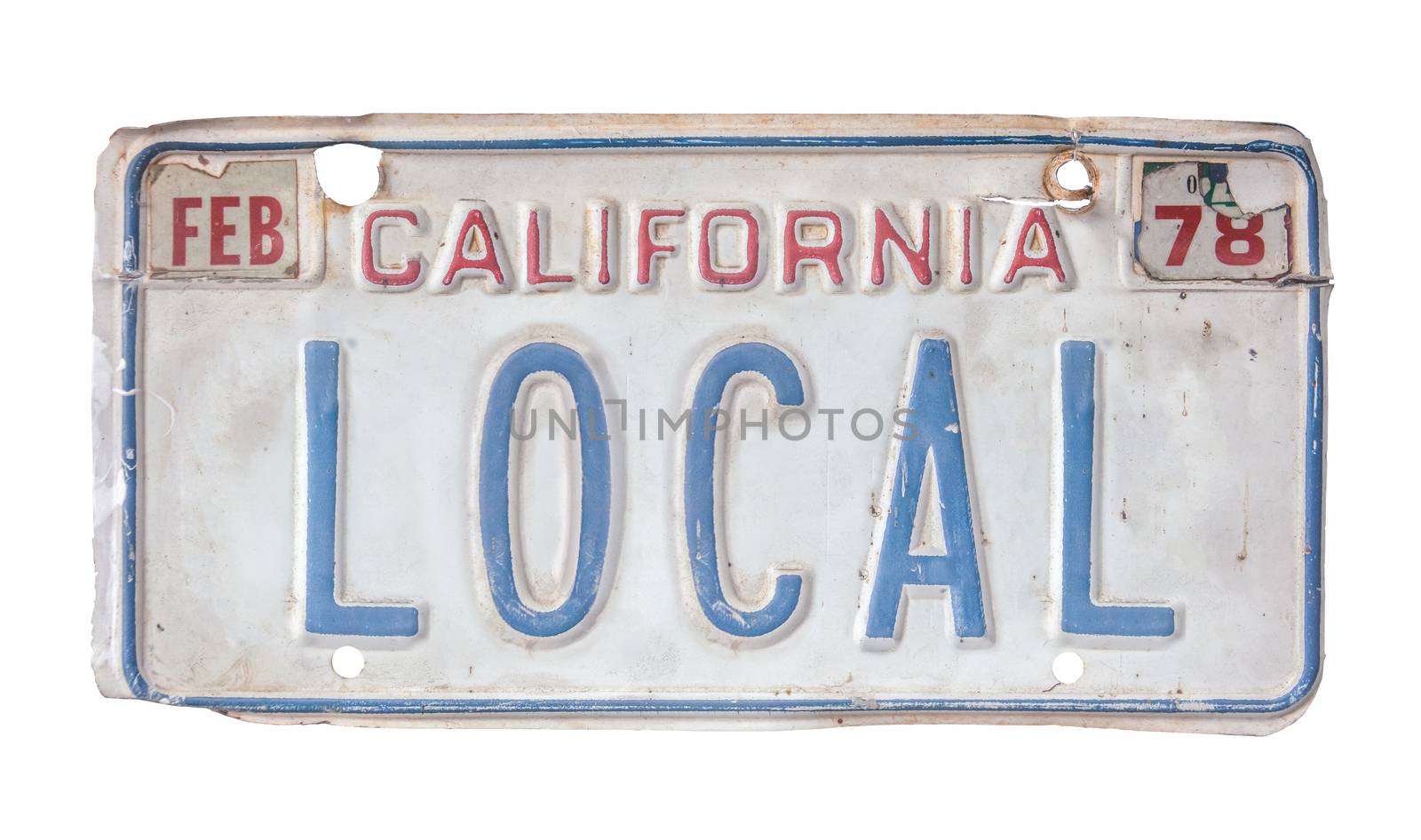 Isolated Grungy 1970s California Local License Plate