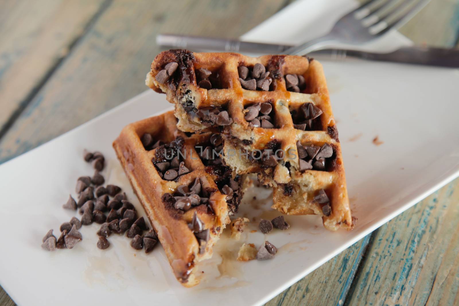 Stacked Chocolate chip waffles