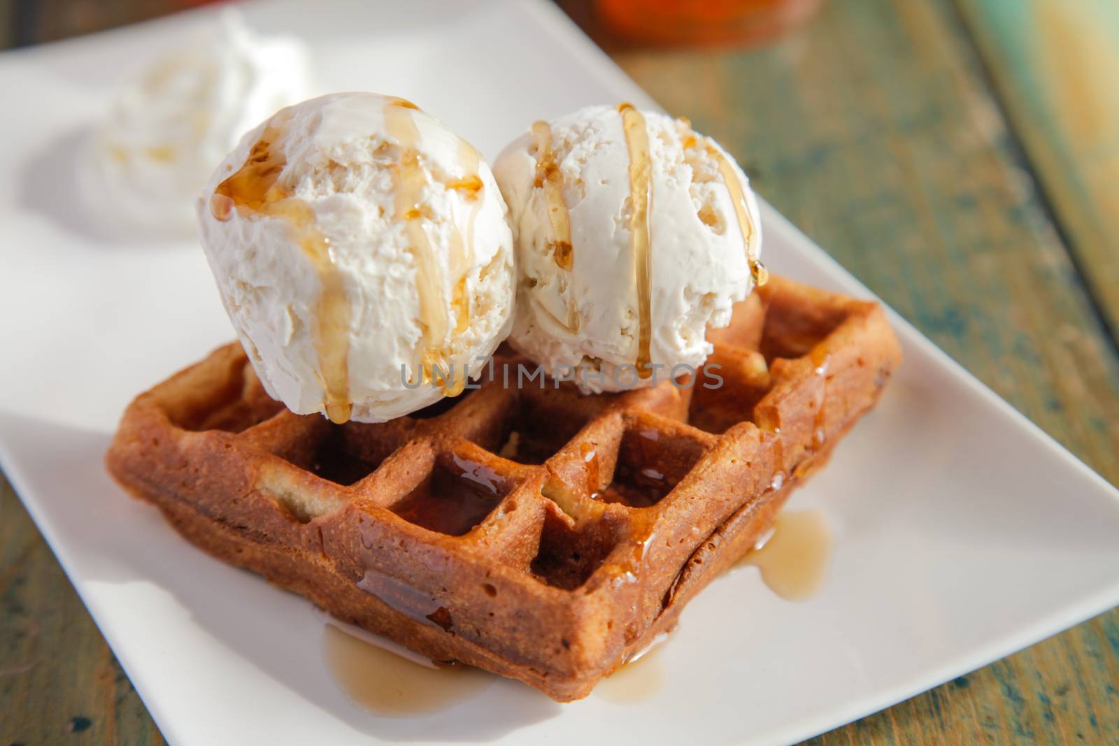 Vanilla ice cream with waffle by haiderazim