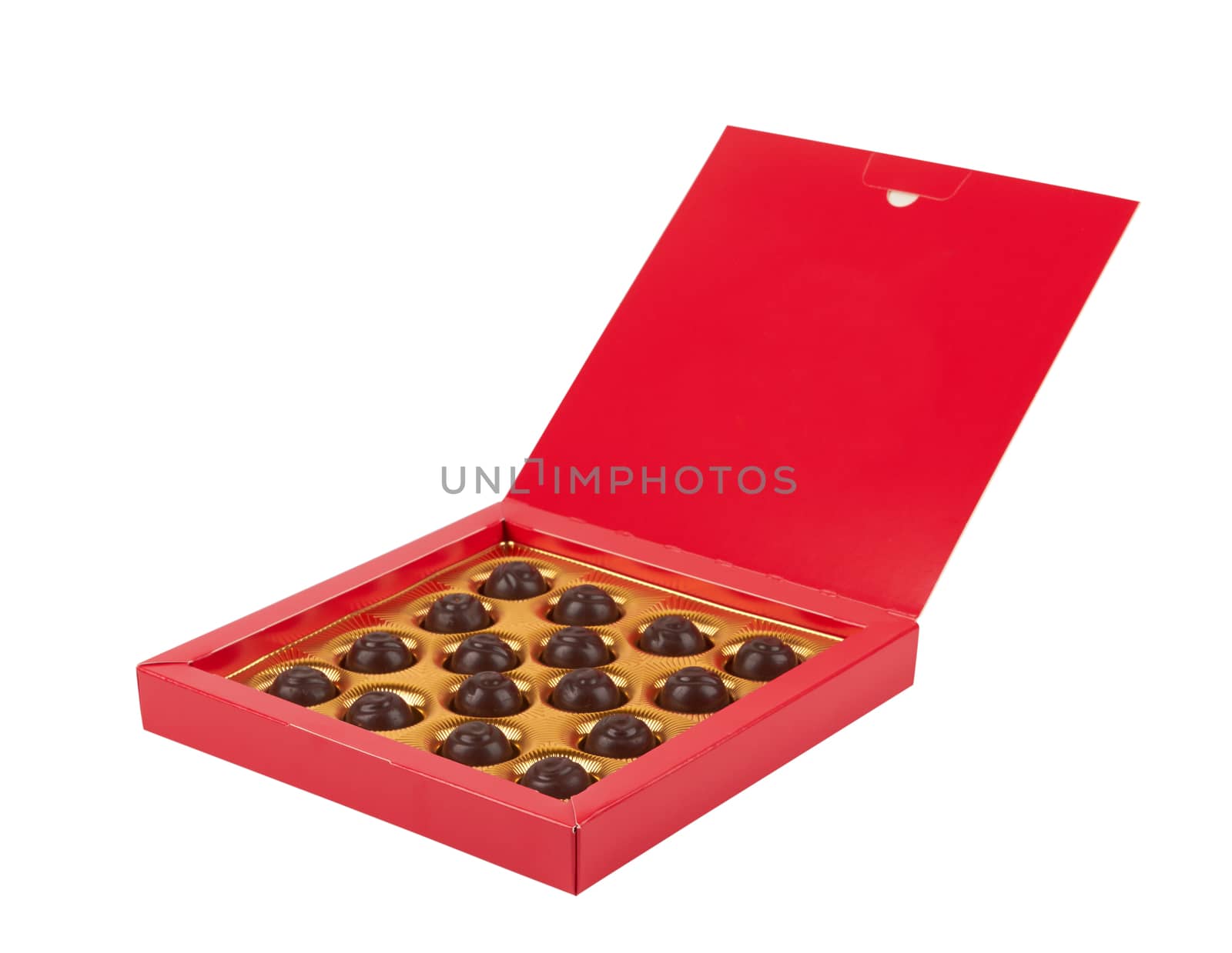 chocolate candy in a box isolated on white background