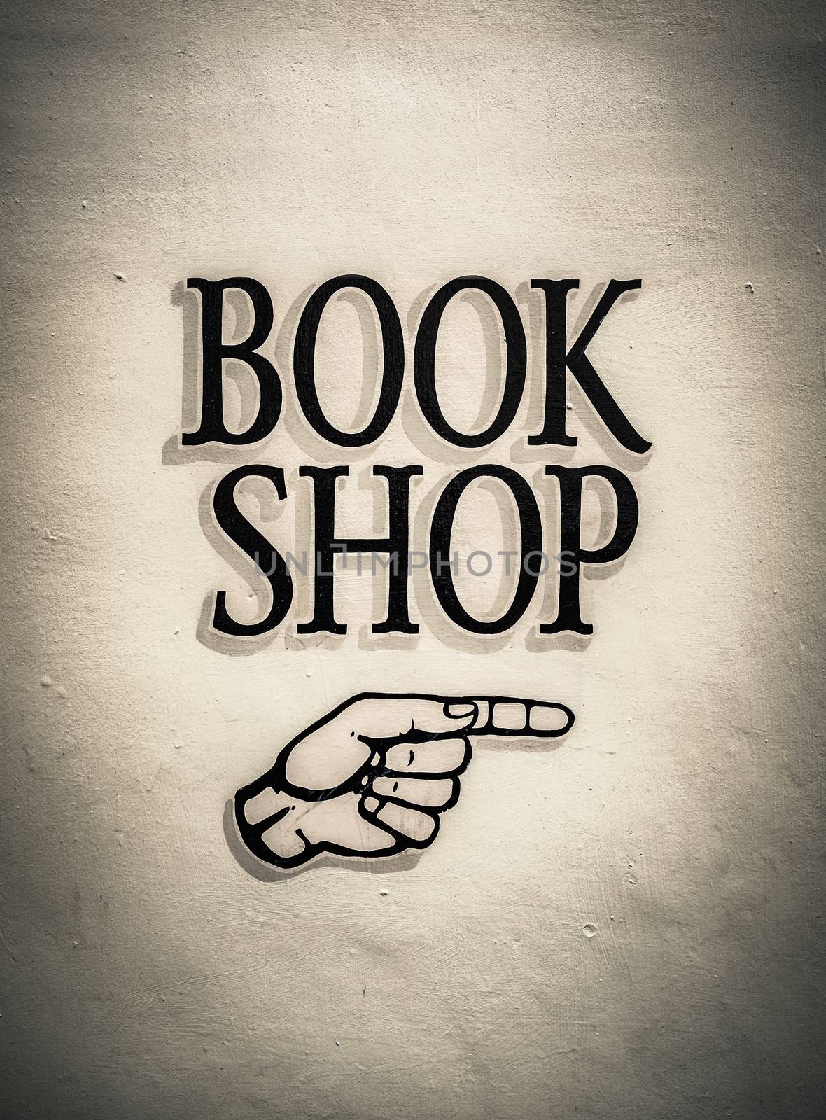 Vintage Book Shop Sign With A Pointing Hand