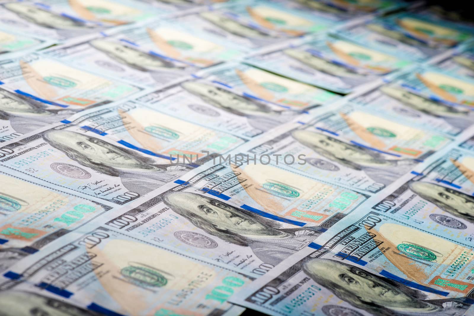 Macro shot of dollars background close up portrait of Franklin by kosmsos111