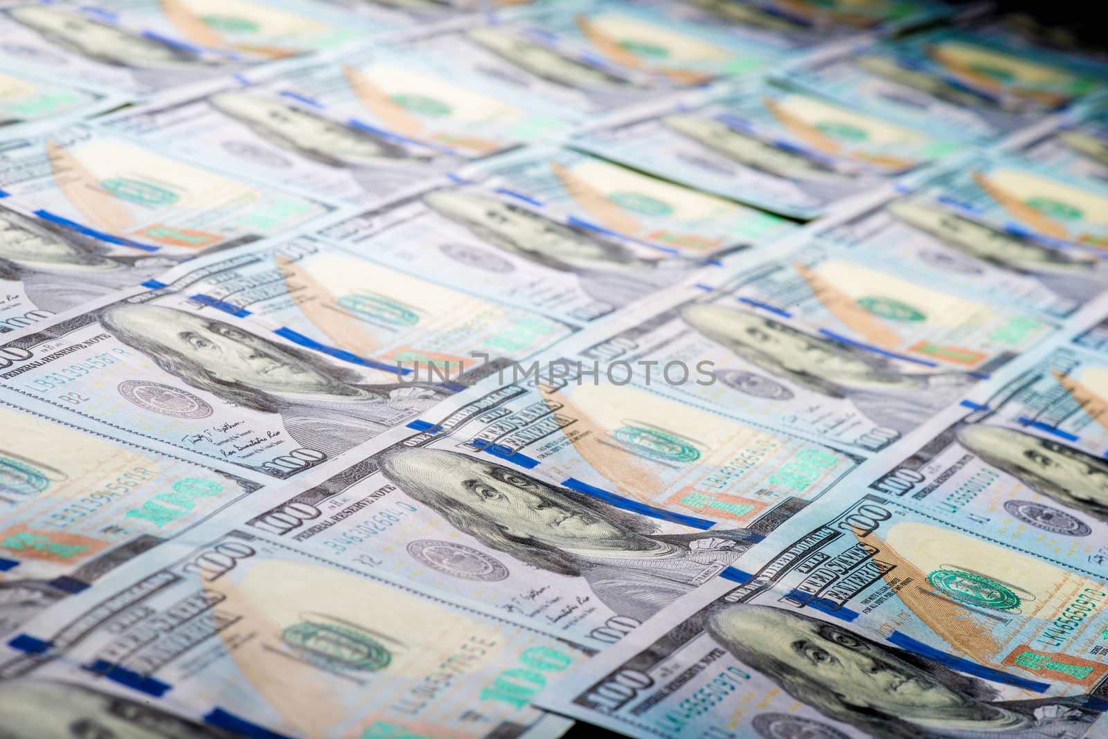 Macro shot of dollars background close up portrait of Franklin