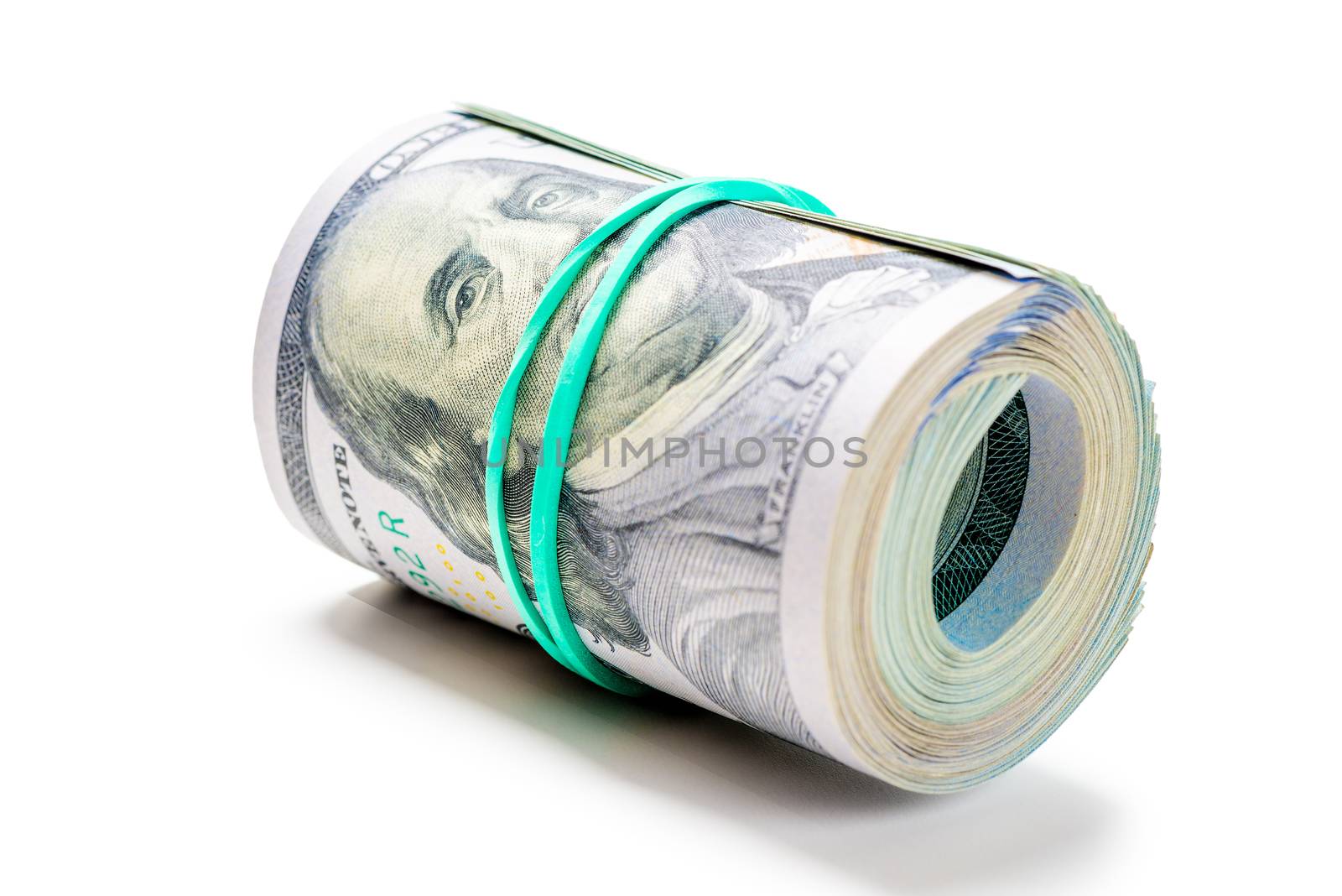 roll a lot of money elastic band isolated on white background