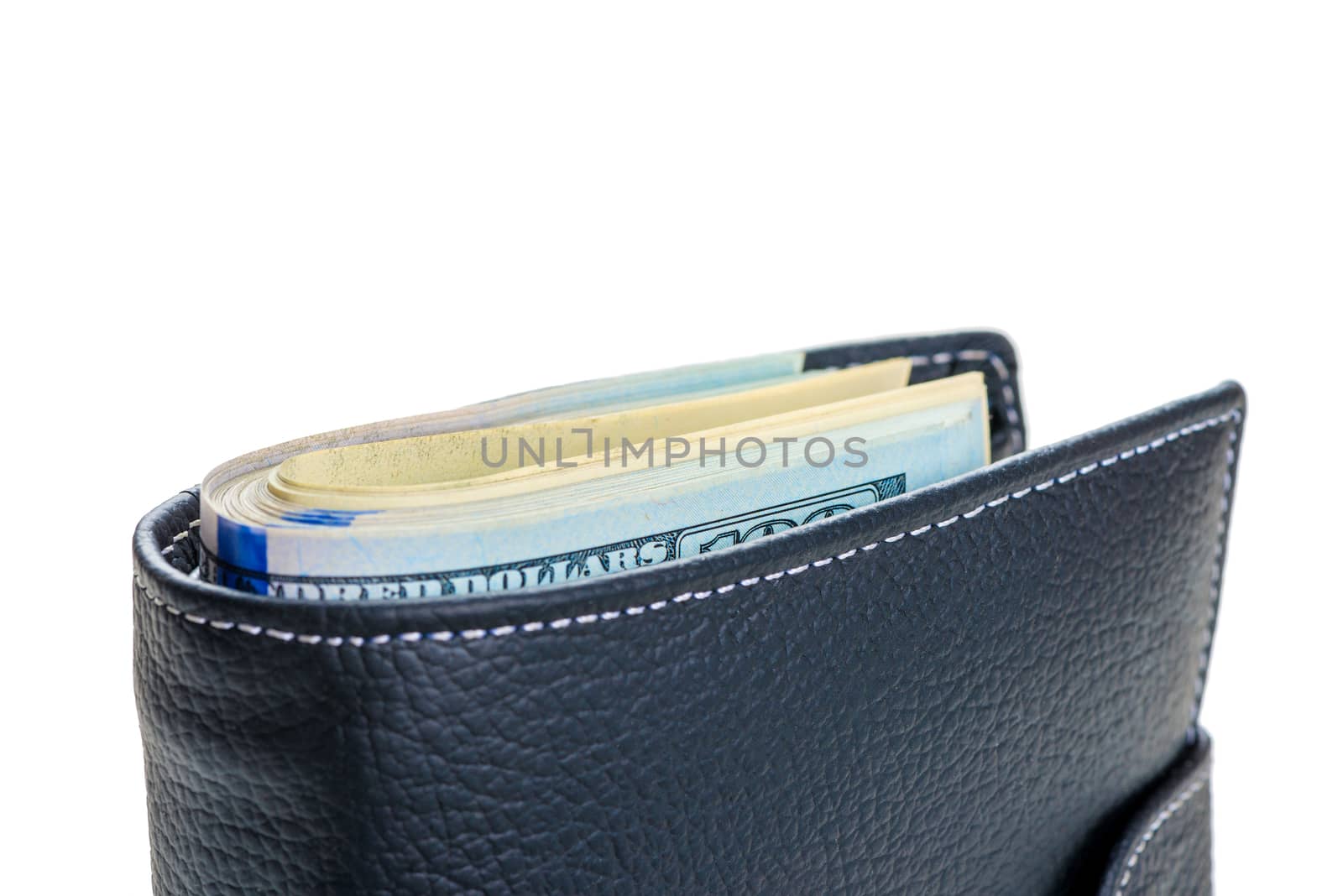 a wallet full of 100 dollar bills on a white background by kosmsos111