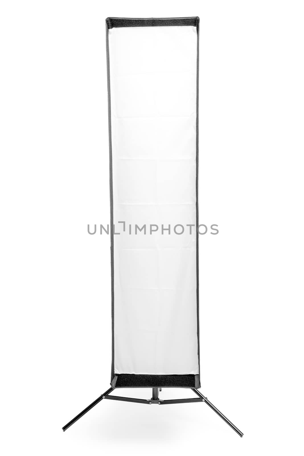 Rectangular soft box on the rack on a white background in the studio isolated